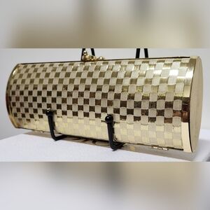 SASHA Vintage Gold Tone Hard Case Evening Clutch with Crossbody Chain